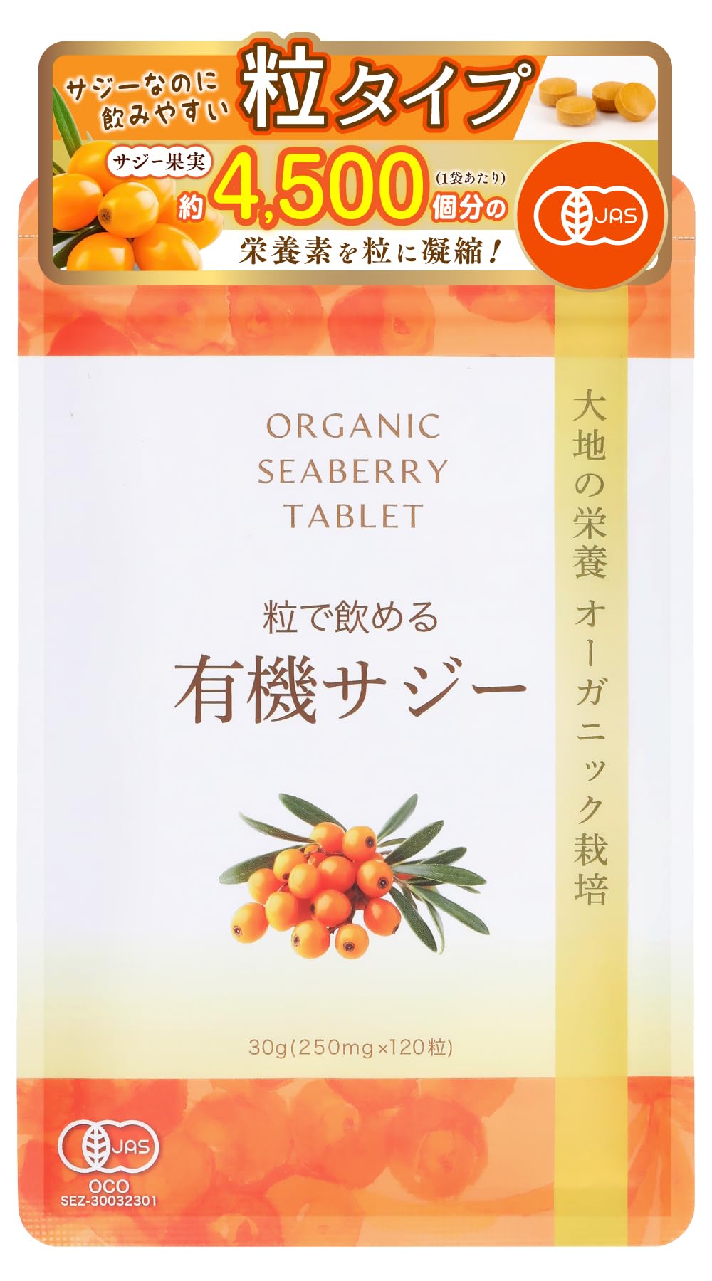 有機 サジー サプリメント 粒で飲める 有機JAS認定 1袋30g(120粒)