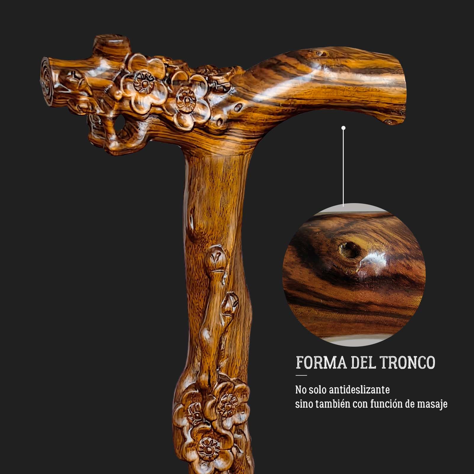 Bastón de Madera Tallado a Mano P[ara Hombre y Mujer, con Función de Masaje, Soporta hasta 226 kg, Bastones de para Personas Mayores, Adecuado para Regalar (Flores)