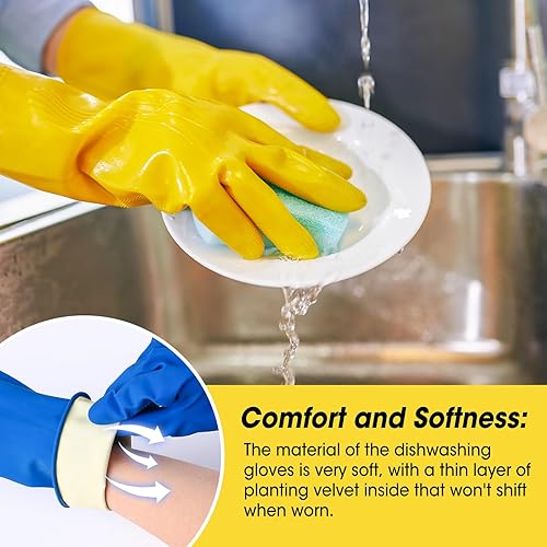 Miniatura 3 de AZEN 2 pares de guantes de limpieza de goma, guantes de goma para lavavajillas, guantes de limpieza de cocina reutilizables para el hogar