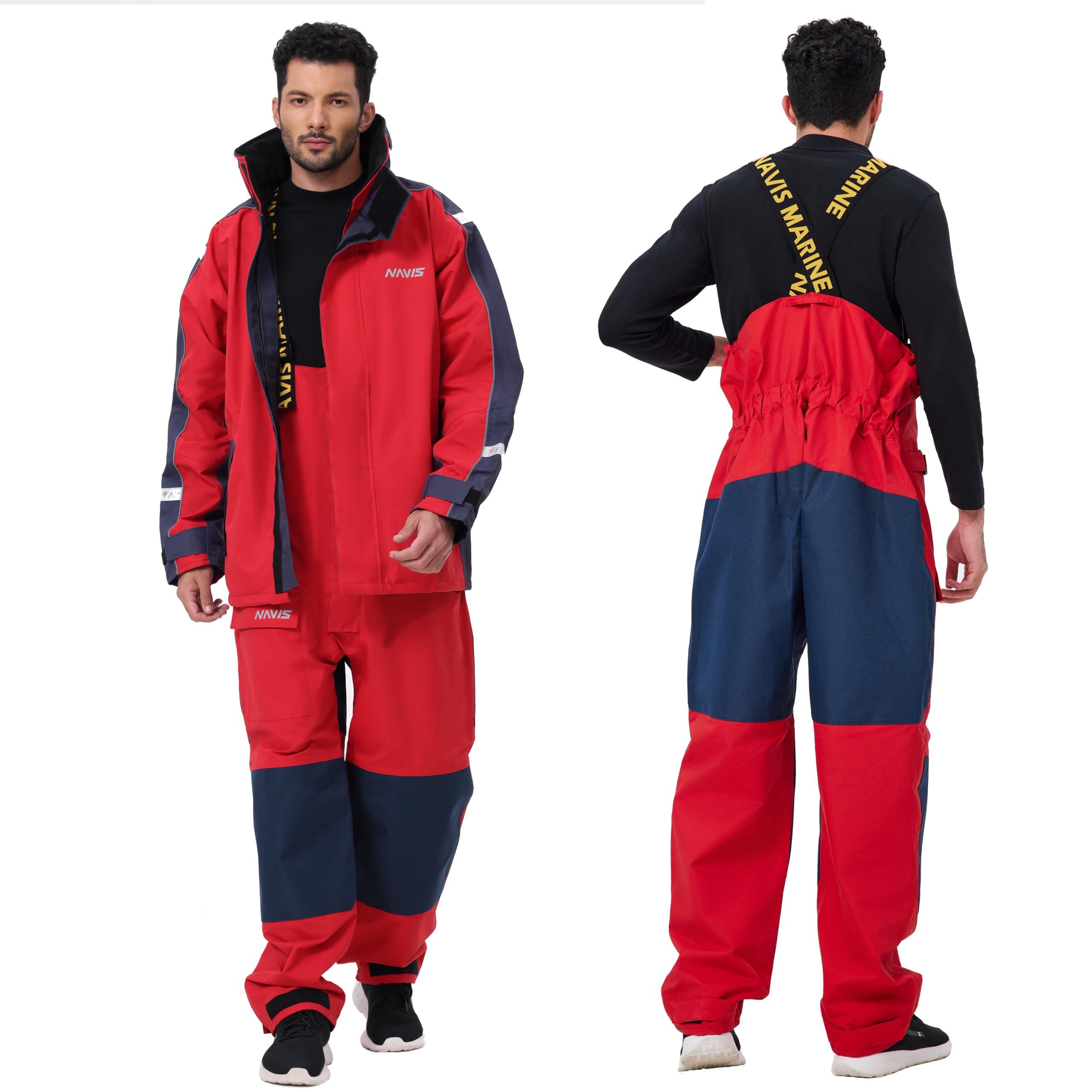 Segeljacke Herren Wasserdicht – Offshore Segelbekleidung mit verstellbarer Latzhose, atmungsaktives Ölzeug für Küsten- und Hochseesegeln, Sailor NS-147