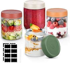 LWMTT Preservation Glass, 4pcs Glass Bottle, 500ml Night Oat Containers, Food Storage Jars for Canned Jams, Honey Yogurt Beans (4)