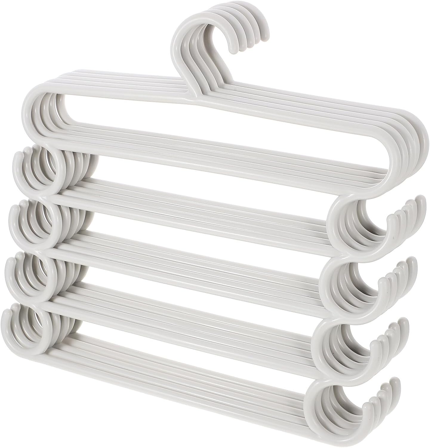 5 Pieces Multi-Layer Pants Hangers Space Saving Closet Organizer Khaki Color Sturdy Trousers Storage for Home Wardrobe
