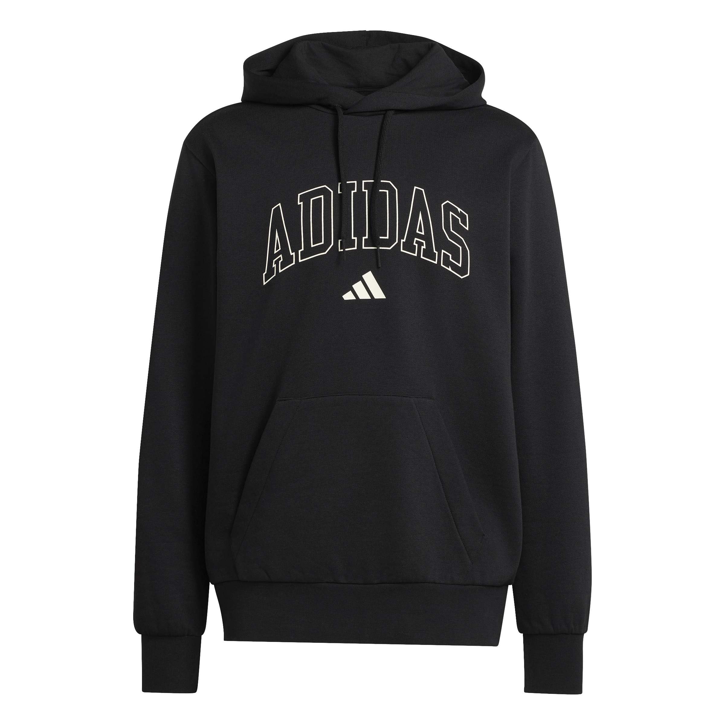 adidas Men's Collegiate Script Graphic Hoodie Sweatshirt, black, S