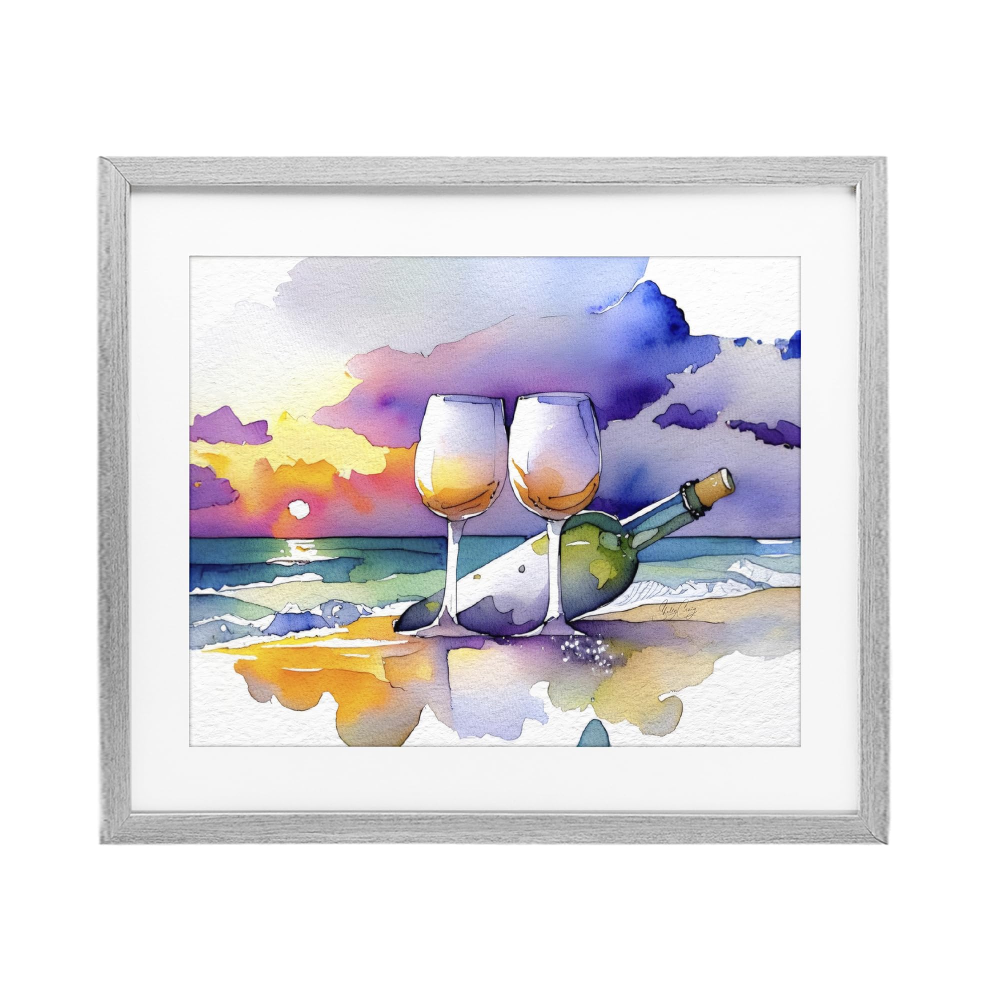 'Coastal Cheers with Wine'| Framed Print Under Glass