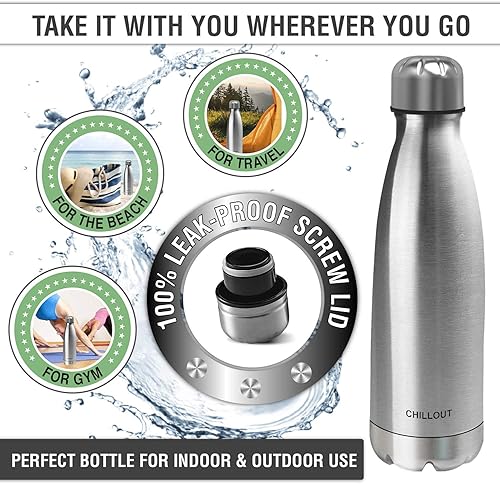 Miniatura 5 de CHILLOUT LIFE Botella de agua de acero inoxidable: de 17 onzas, con aislamiento de doble pared, en forma de botella de cola, para bebidas frías y
