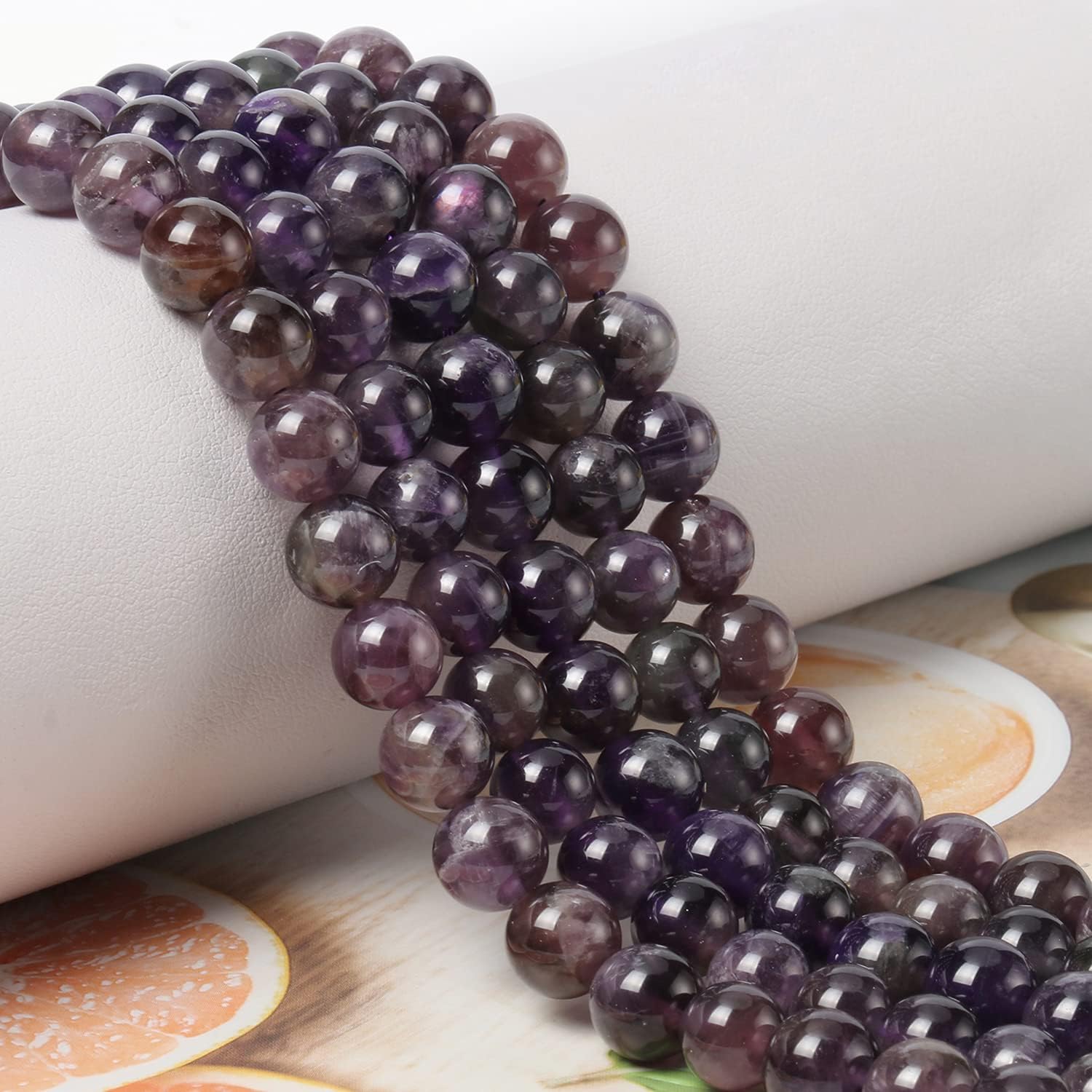 100Pcs 8mm Natural Smooth Amethyst Beads Round Loose Stone Beads for Jewerly Making with Crystal Stretch Cord Amethyst 8mm