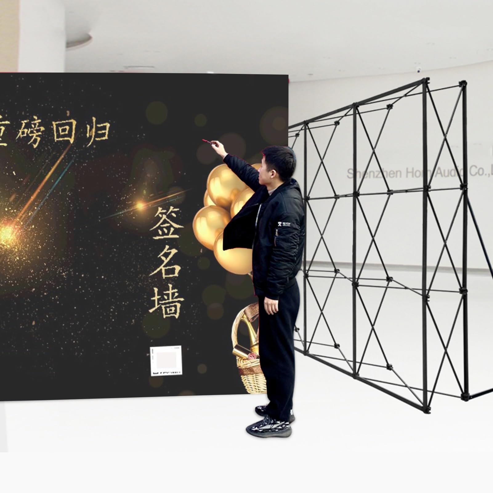 EXCLURA Portable Pop Up Display Stand Signing Backdrops, Tension Backdrop Booth Iron Frame Space Truss, Collapsible Fabric Banner Exhibit Show Holder(3.05mx3.05m(10ftx10ft))