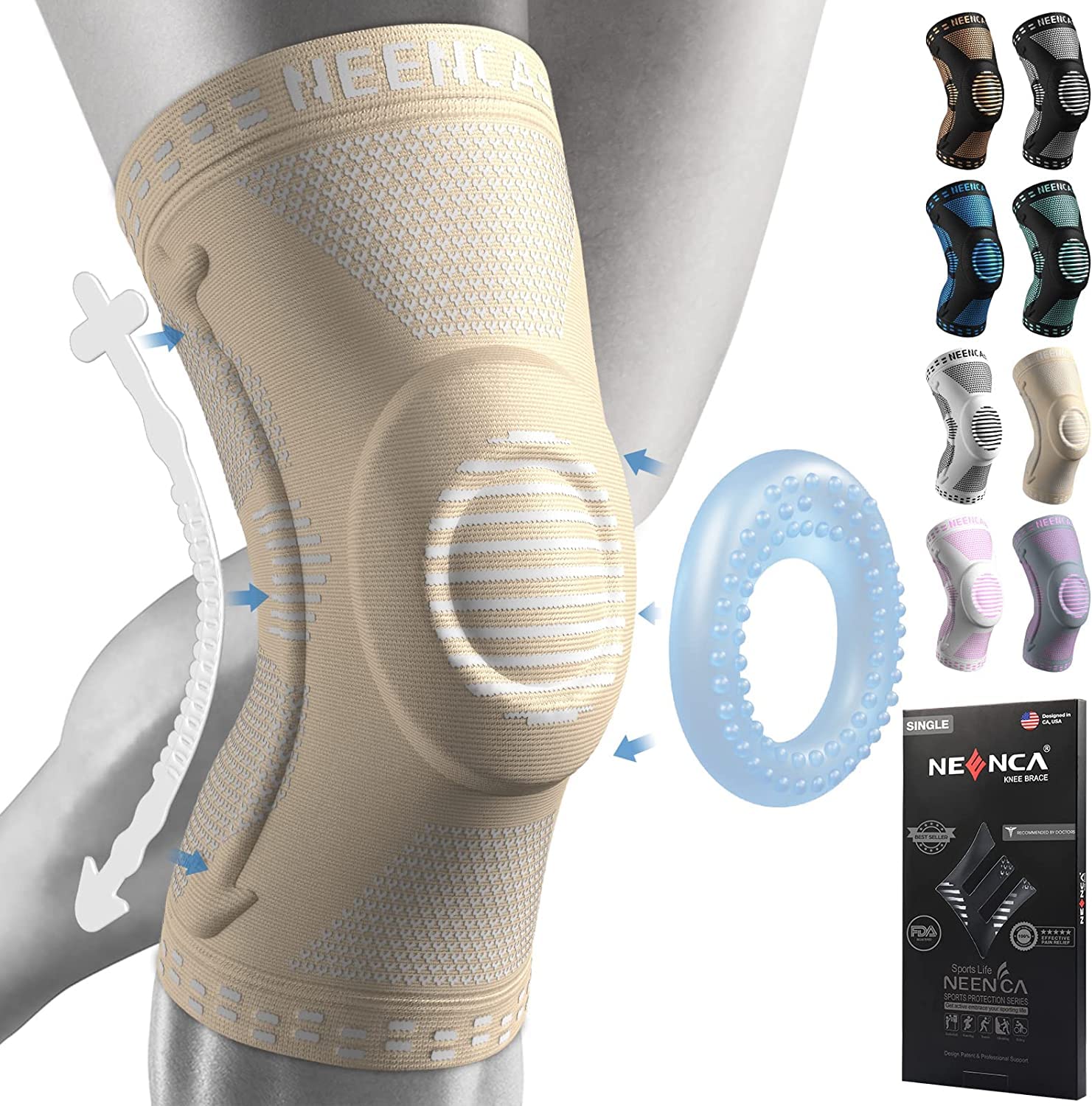 NEENCA Rodillera Profesional, Rodillera de Compresión con Almohadillas de Gel de Rótula y Estabilizadores Laterales para Hombre y Mujer, Rodilleras de Grado Médico para Correr, Desgarro de Menisco — view 15