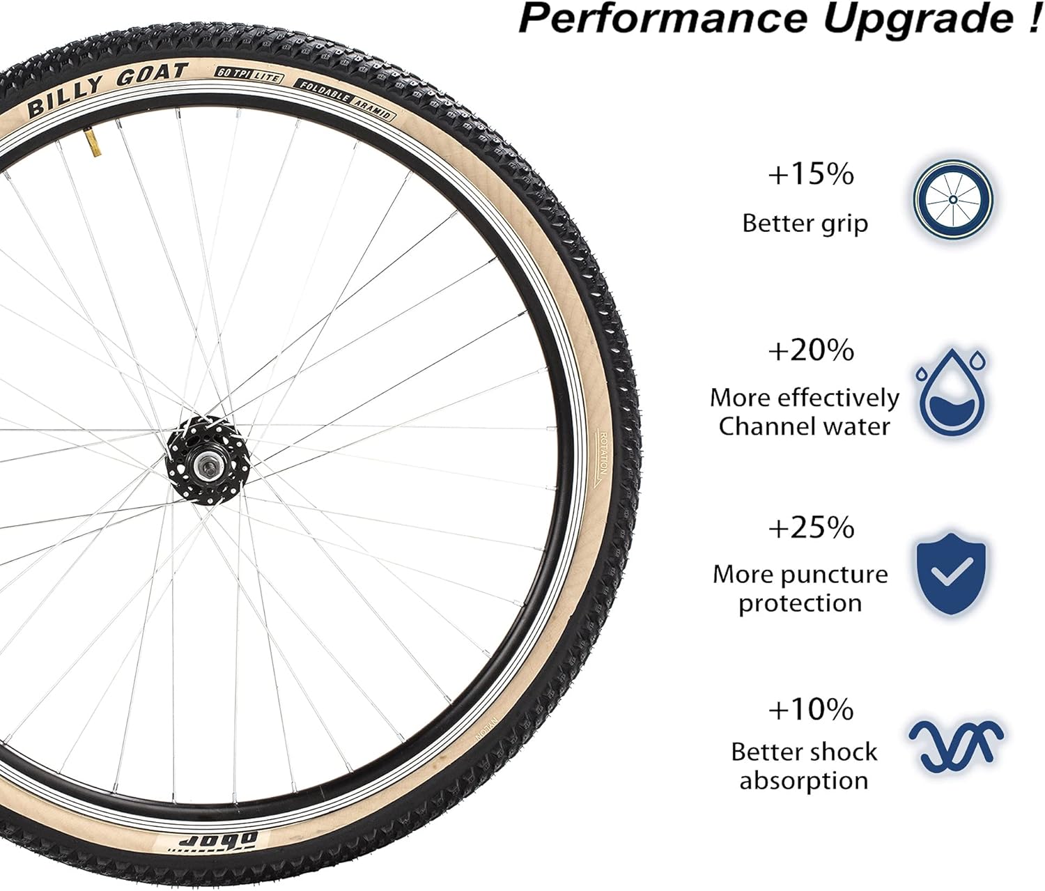 Elecony Bike Tire 29x2.10 Folding Mountain Bicycle Tire, OBOR Tires Billy Goat, Advanced MTB TIRE, Replacement Tire 60 TPI W3104, White : Sports & Outdoors
