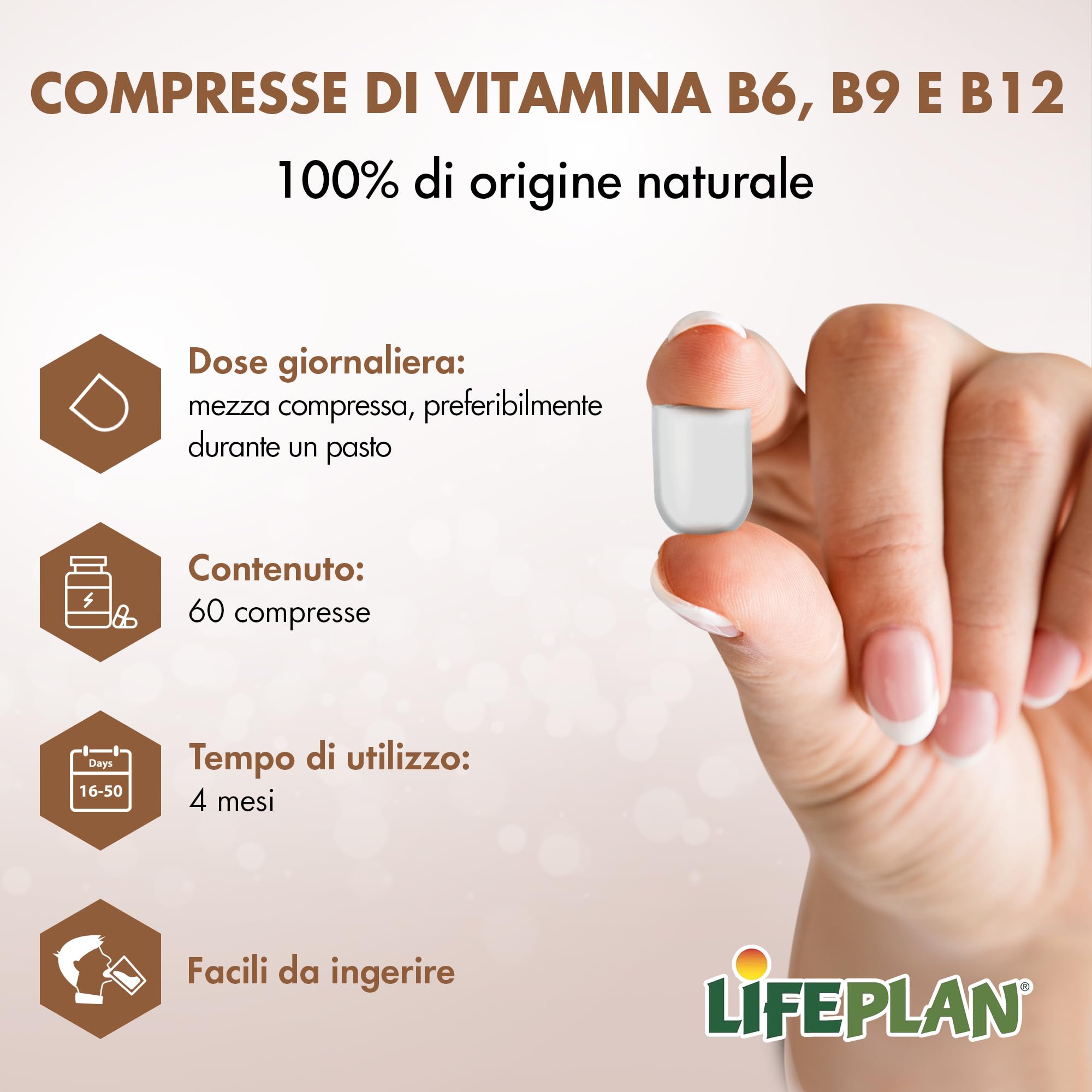 Vitamina B6 B9 B12 Acido Folico (60 Compresse Vegan, Scorta 4 Mesi) LIFEPLAN Alzaid - Integratori Stanchezza con Complesso Vitamina B complex, Vitamina B12, Vitamina B9, Vitamina B6, Vitamine gruppo B