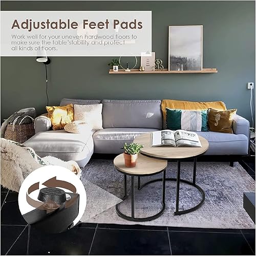 Miniatura 6 de Juego de 2 mesas de centro anidadas de muebles modernos, mesas laterales redondas de madera para sala de Estar, 23 y 15 pulgadas, 4 colores (Beidge)