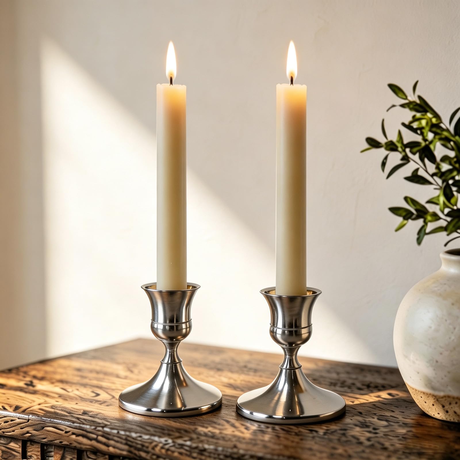 Candlestick Holders Taper Candle Holders,Set of 2 Silver Candle Stick Metal Candle Holder for Table Centerpiece,Wedding Reception, Festive Christmas Mantel Decoration or Home Decor (Silver)