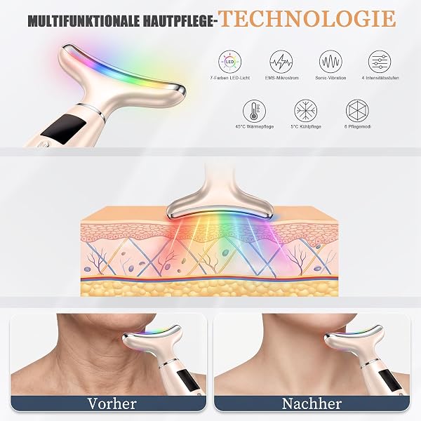 Gesichtsmassagegerät, EMS Gerät Gesicht gegen Falten, Face Massager mit 5°C Kühlung & 45°C Wärme, 6 Modi, 7 Farben LED Lichttherapie, Face Lifting Gerät für Gesicht & Hals Straffen - Rosa - 3