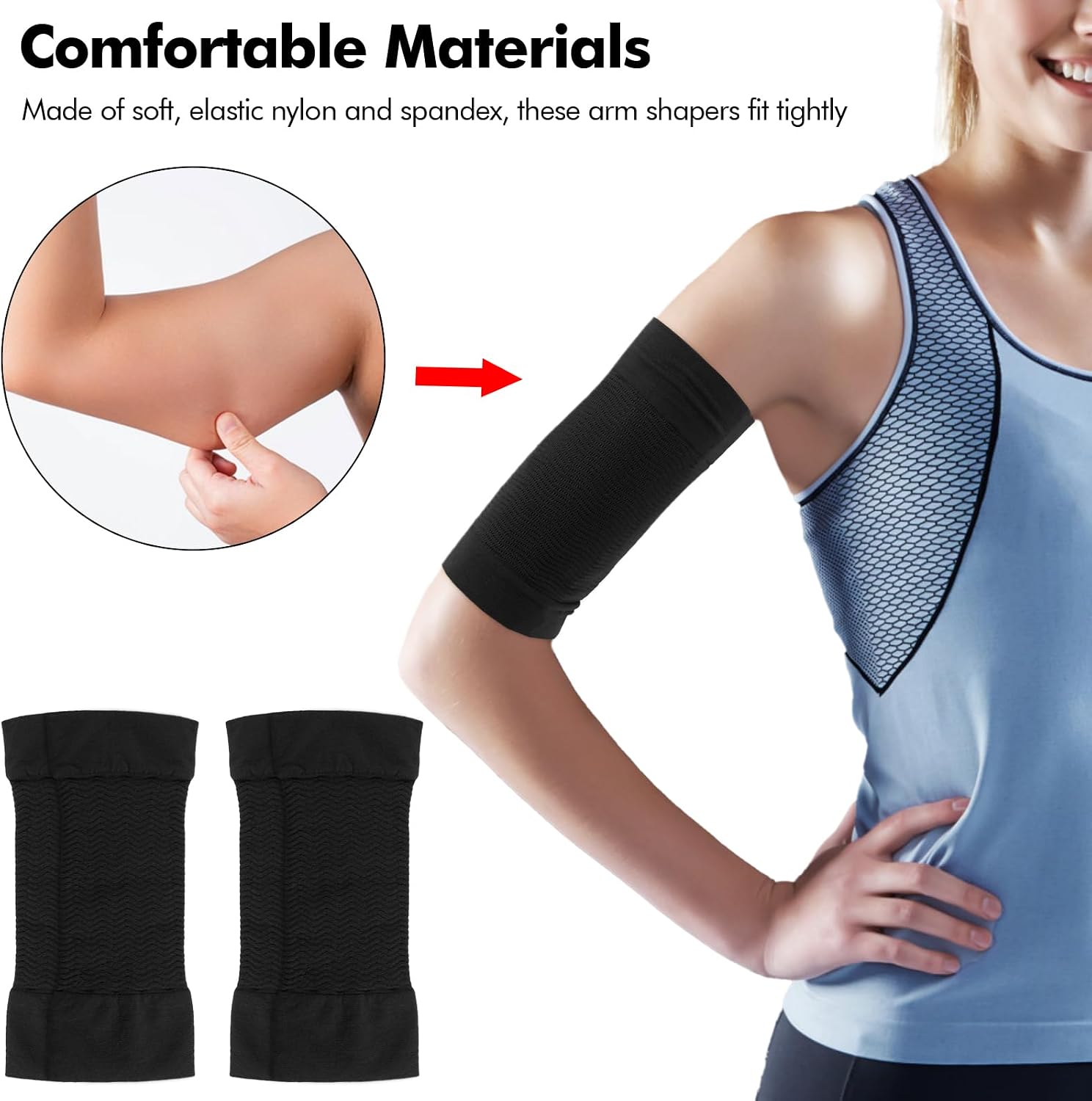 2 Pairs Slimming Arm Sleeves, Arm Elastic Compression Arm Shapers, Sport Arm Shapers for Women Girls