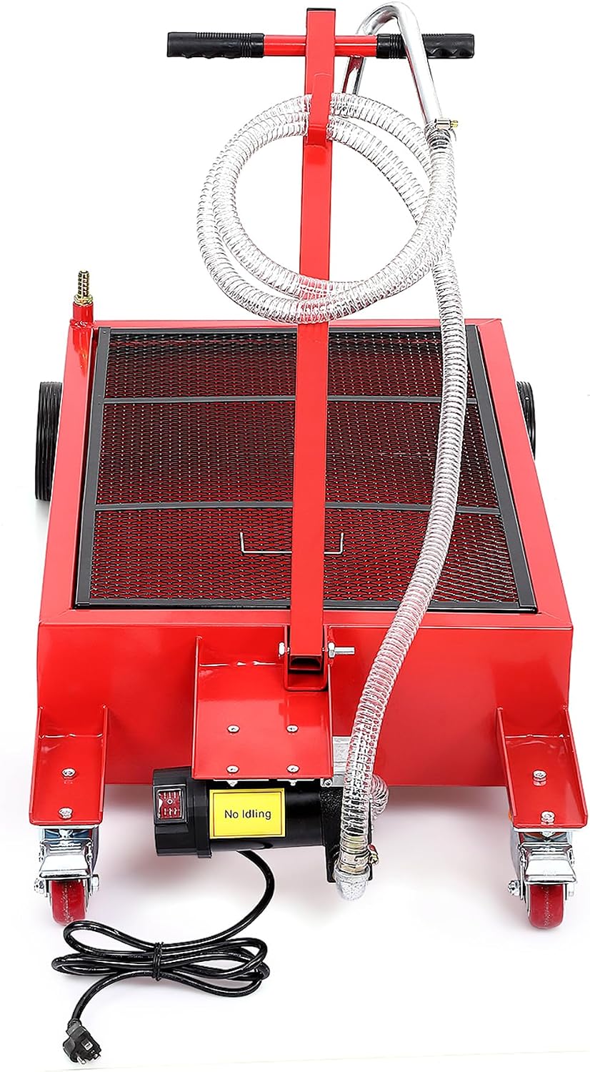 20GAL Heavy-Duty Oil Drain Pan, Electric Oil Drain Pan with 110v Electric Pump, 180 w Motor, 8.2FT Hose & Folding Handle, 2 Swivel Casters for Cars, Trucks, RVs, SUVs, Red