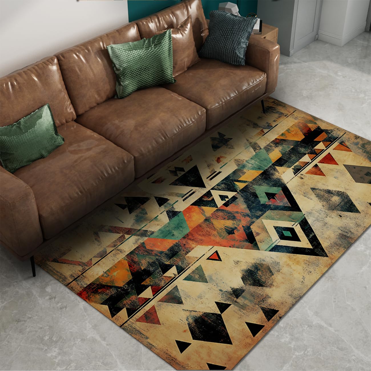 Tapis aztèque 180x270 cm lavable à poils bas pour salon et bureau