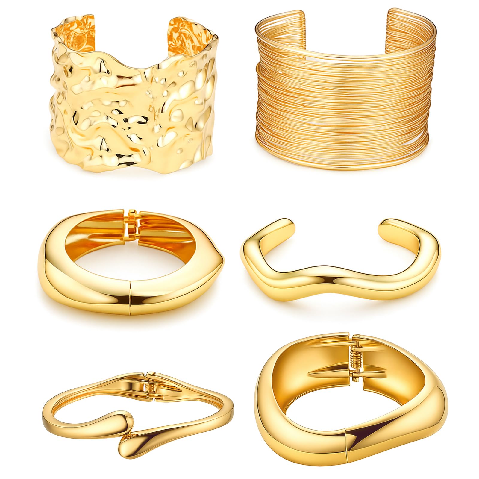 Tondiamo 6 Pcs Chunky Cuff Bangle for Women Vintage Gift Bracelets Gold Chunky Bangle Punk Geometric Jewelry for Teacher Mom