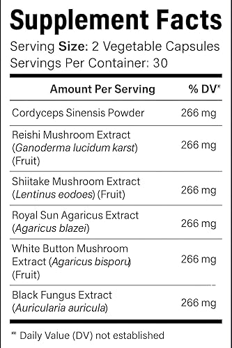 Miniatura 2 de Suplemento complejo premium de 10 hongos Melena de León, Reishi, Cordyceps y Shiitake - Enfoque, energía y apoyo de bienestar (60 cápsulas)