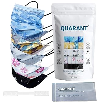 QUARANT Meltblown - Dual SMMS Fabric 4 Ply Designer Protective Face Mask with Nose Clip, Mask Extender and Reusable Travel Pouch, Fashion That's Safe (Mixed Combo, Pack of 50) for Unisex