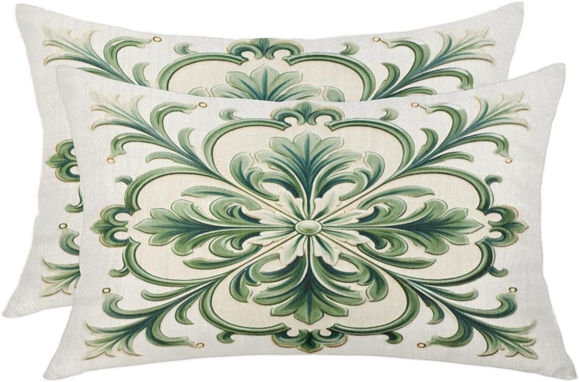 Pillow Covers Pack of 2 Green Floral Pattern Couch Pillow Covers 12x20 Inch Throw Pillow Cover for Home Decor Living Room Bedroom Car