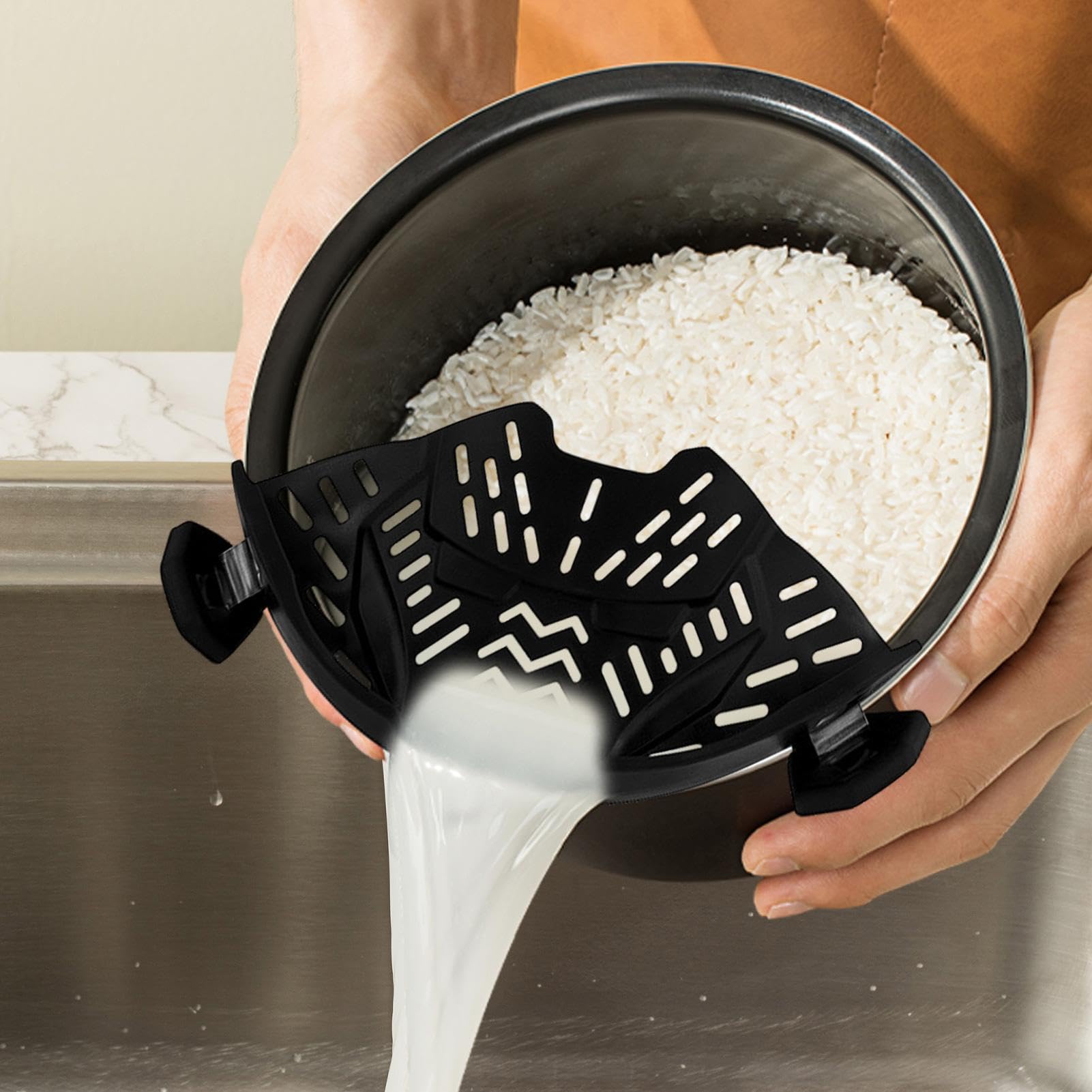 Passoire à Clipser En Silicone - Adaptable à Toutes Casseroles, Pliable - Pour égoutter Pâtes, Légumes, Viande