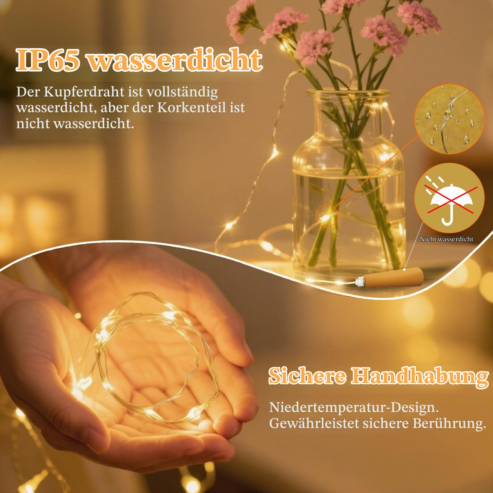 PChero LED Flaschenlicht mit Fernbedienung & Timer, USB Akku Lichterkette | 10er Flaschenlichterkette Korken, Flaschen Lichterkette, 2M 20 LEDs Flaschenlicht, Wasserdicht, für Flaschen Party DIY Deko