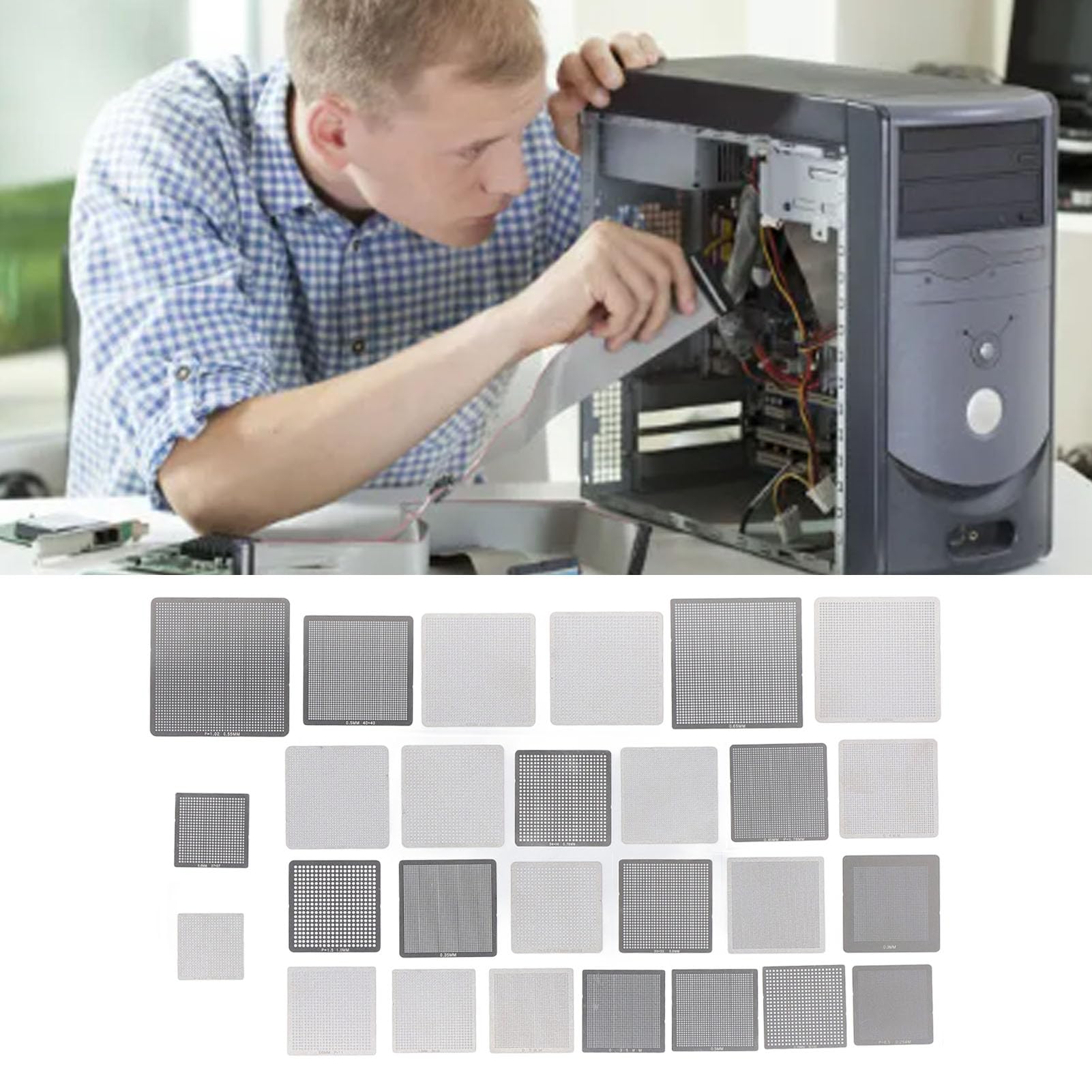 Reballing Template Mesh 27PCS BGA Reballing Stencils 304 Stainless Steel Reballing Rework Template Mesh for Laptop Welding Maintenance