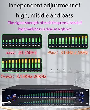 Professional 31 Frequency Band Stereo Audio Mixer Dual, Graphic Equalizer Effect Controller Dj Digital Mixer Processor for Ktv Stage Performance Board Stereo Level(Size:EQ-888S)