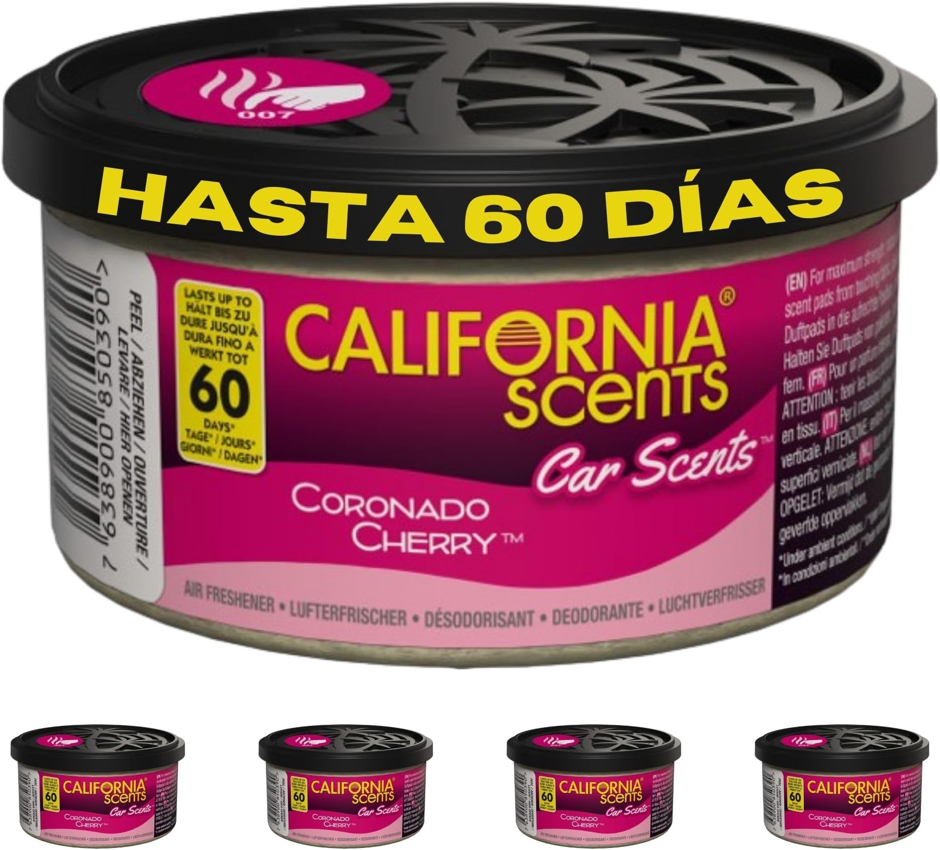 CCS-407TR MC Air Freshener, Coronado Cherry (Pack of 4) Lasts up for 60 Days Refreshing Fragrance, Environmentally Friendly, Light Weight Organic Product, Recyclable, Adjustable Vented Lid, Tray of 4 Canisters, Use for Home Car Van Office