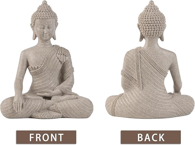Estatua Buda Beige Blanco Resina 10.2 pulgadas Decoración Hogar miniatura 7