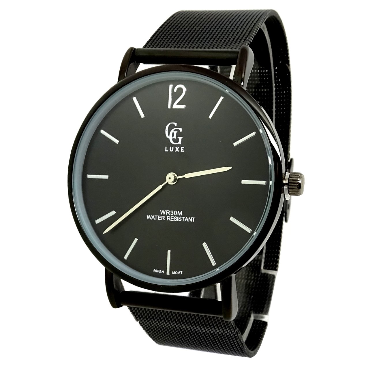 Nuevo reloj All Black Correa Negro Malla Milanesa Hombre Mujer Plana, correa