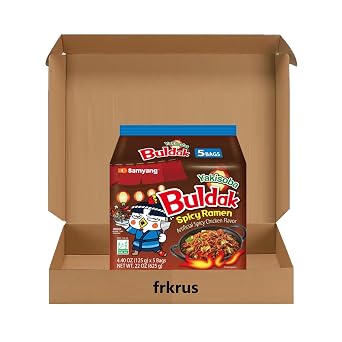 Spicy Buldak Rose Wide Flat Glass Noodle Bowl169.4g + Protein Puffs50g Assorted Challenge Box Yakisoba 1 Family Pack