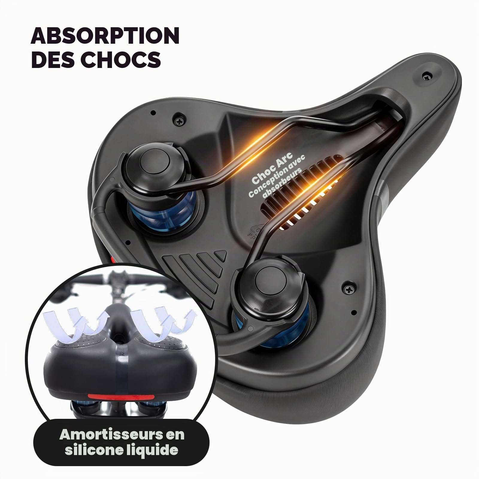 ROCKBROS Selle Vélo Confortable, Selle de VTT Confort Ergonomique, Siège de Vélo Gel Creux Respirant Amortisseur Imperméable Réfléchissant Stable pour VTT Vélo de Route Vélo de Ville Noir Marron