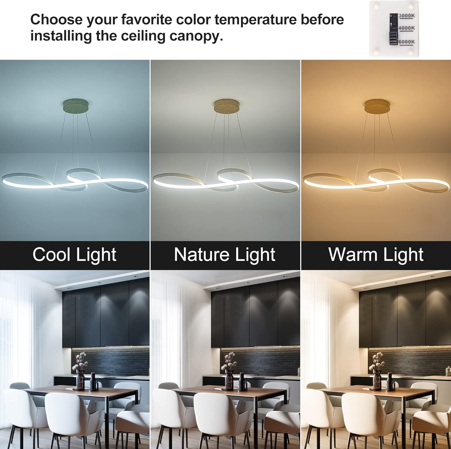 Modern LED Chandelier Dining Room Modern Pendant Light Dimmable Creative Contemporary Chandelier Adjustable Hanging Lighting Fixture for Living Room Kitchen Island 3000K/4000K/6000K (Gold)