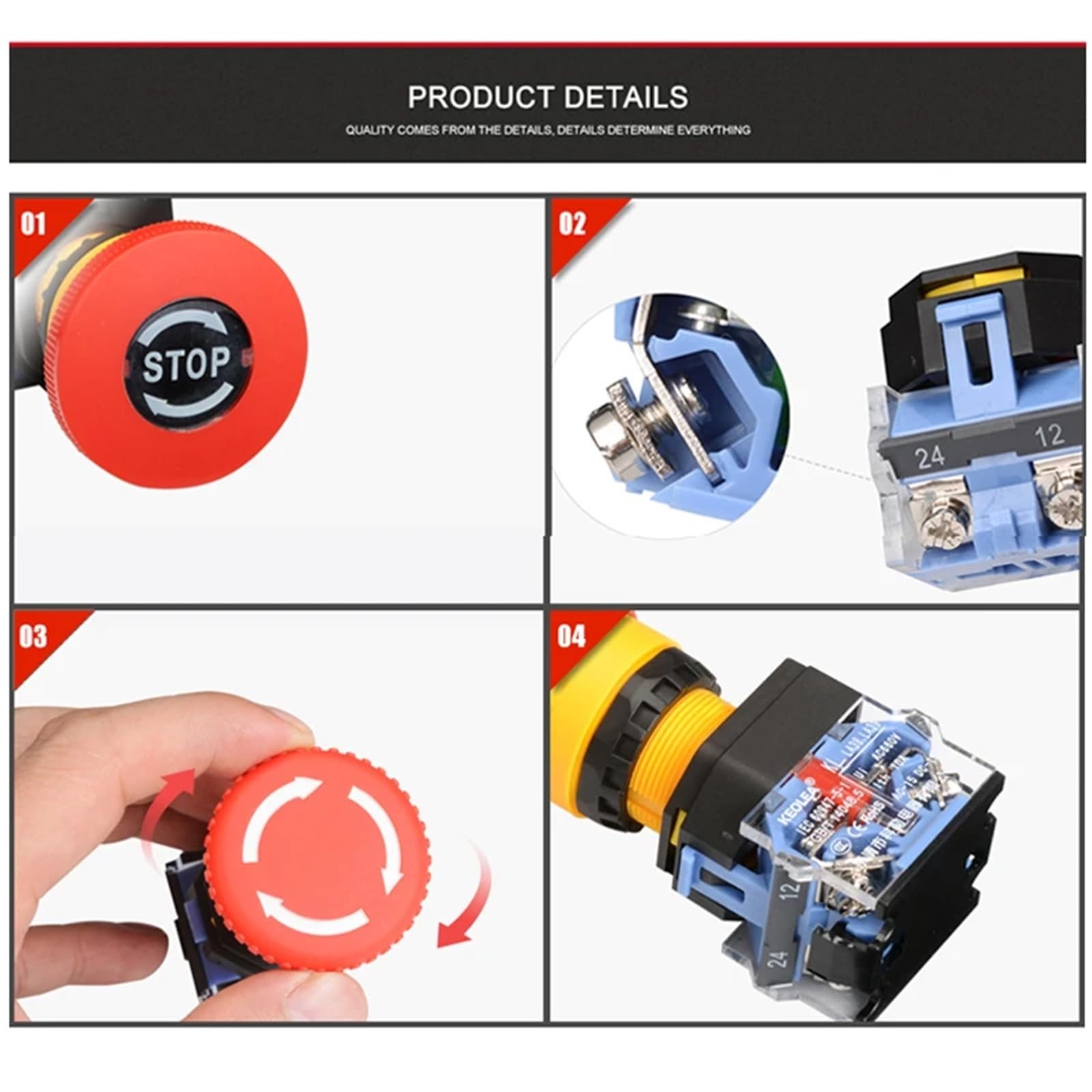 1 Uds LA38-11ZS autobloqueo 22mm botón de encendido de emergencia interruptor de botón de parada de emergencia con cabeza de seta(Compatible,1NO 1NC)
