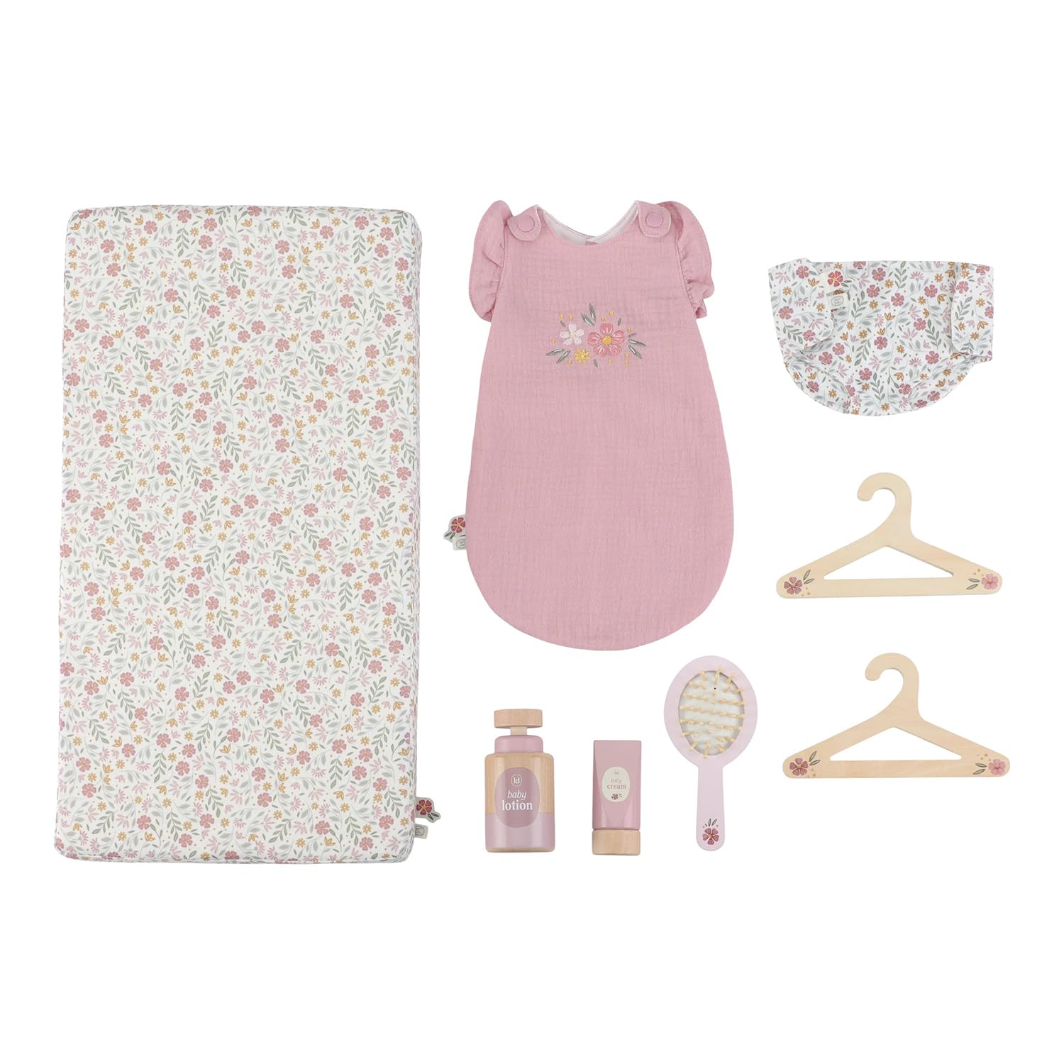 Little Dutch Puppen-Wickeltisch Wickelkommode mit Mobile und viel Zubehör für Babypuppe Puppe - rosa