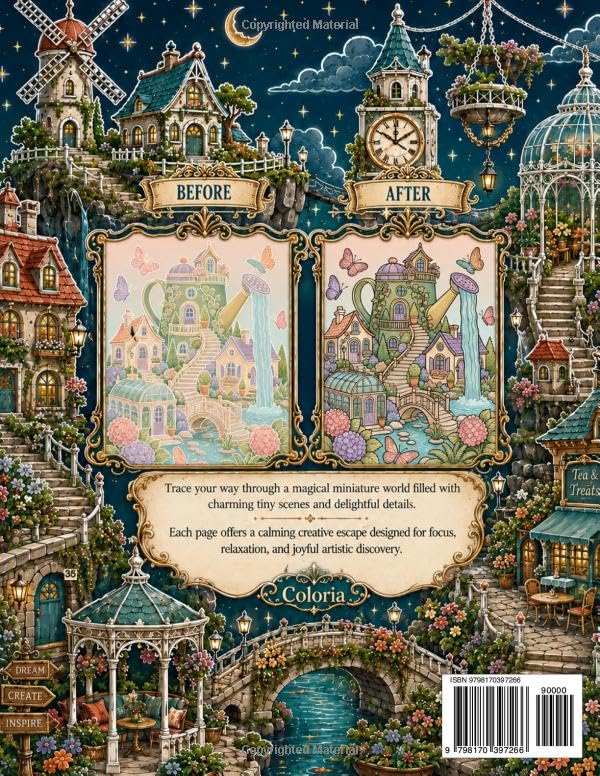Coloria-Ink Tracing Book: Discover Tiny Fantasy Worlds, Whimsical Miniature Scenes & Intricate Ink Tracing Artwork for Mindful Relaxation and Creative ... | A Unique Gift for Miniature Art Lovers image 3