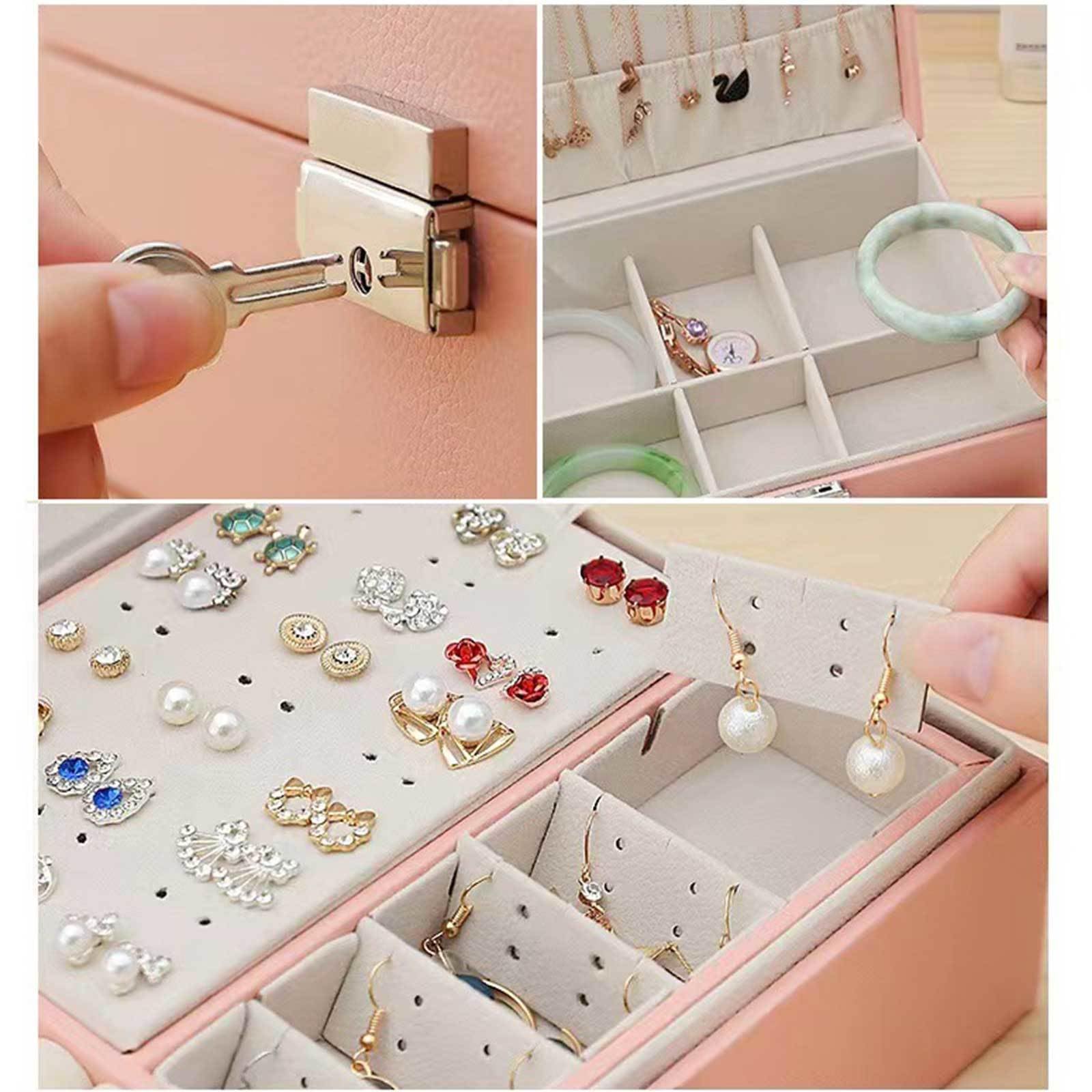 Pudełko na biżuterię, Leather Jewelry Box - 2-Layer Removable Tray & Dividers 9.06x6.69x3.54 Inches Multicolor
