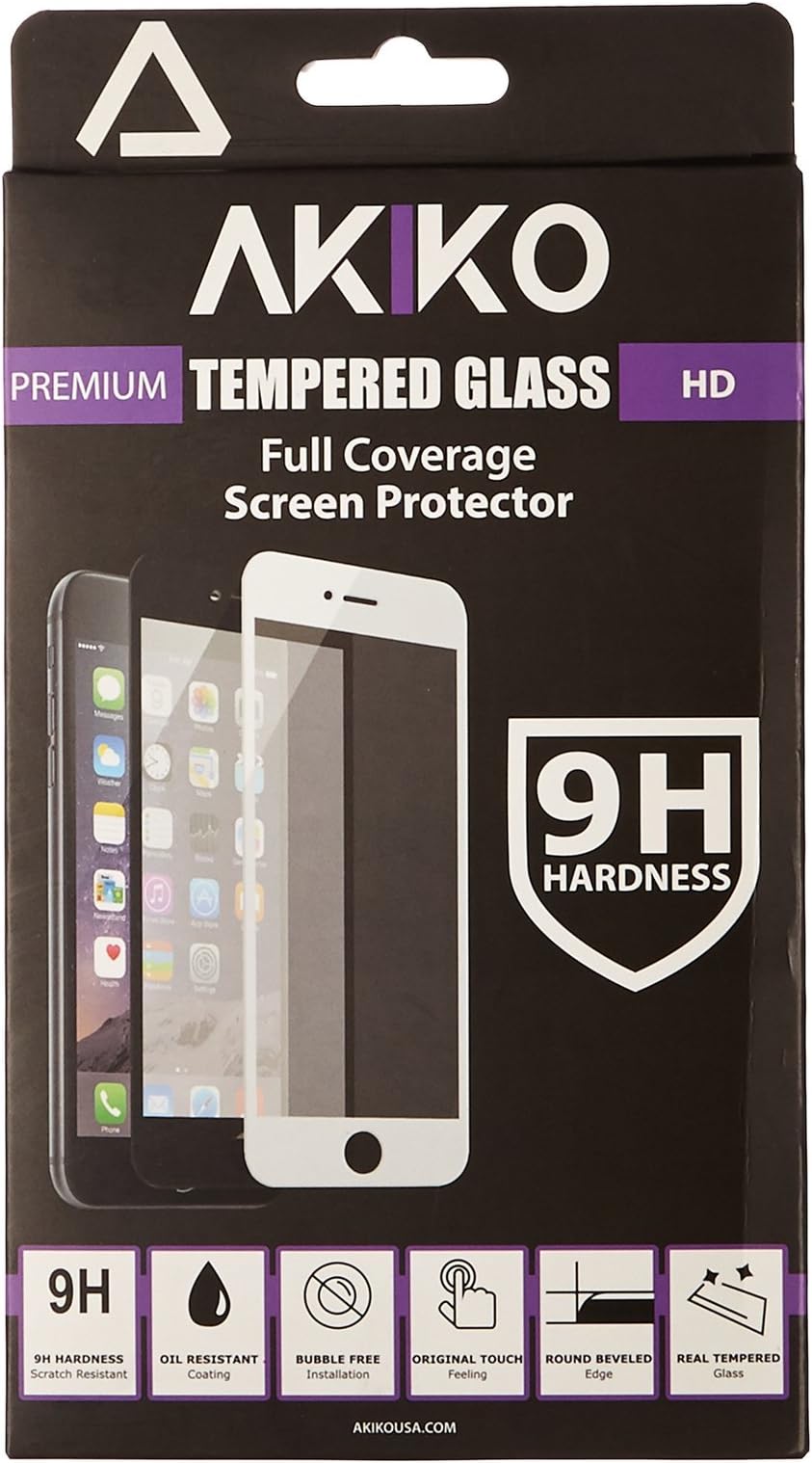 Akiko iPhone 6 6s Plus White Screen Protector, Akiko New 2.5D Full Screen Tempered Glass Protector [Full Protection Cover w/ Curved Edge] - Retail Packaging