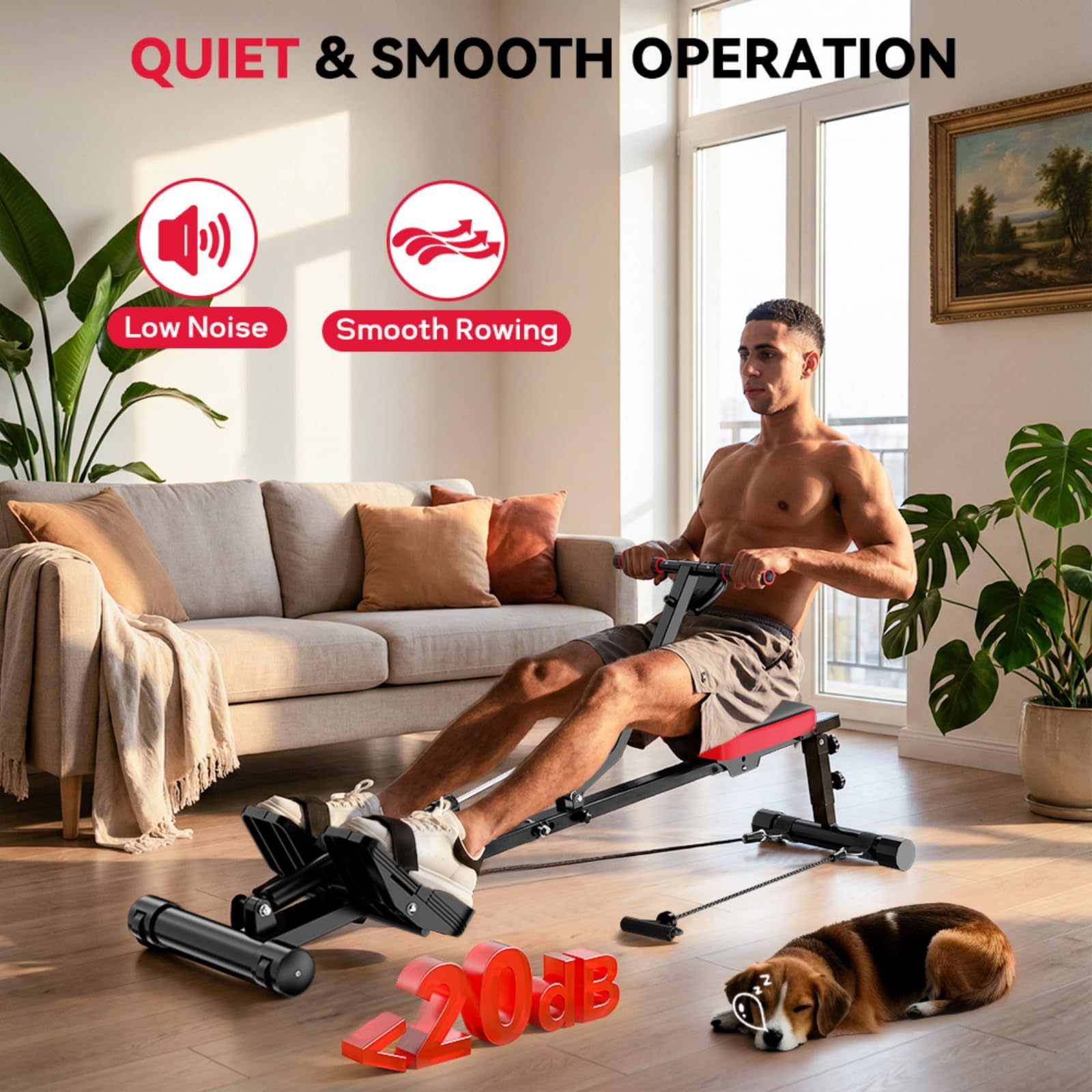 Vogatore per la casa idraulica, 12 livelli di resistenza, capacità di carico 180 kg, per allenamento completo vogatore fitness