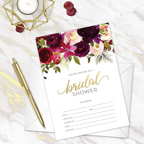 Miniatura 2 de Canopy Street Invitación de despedida de soltera con relleno floral de otoño, 25 invitaciones de despedida de soltera con flores de otoño con sobres