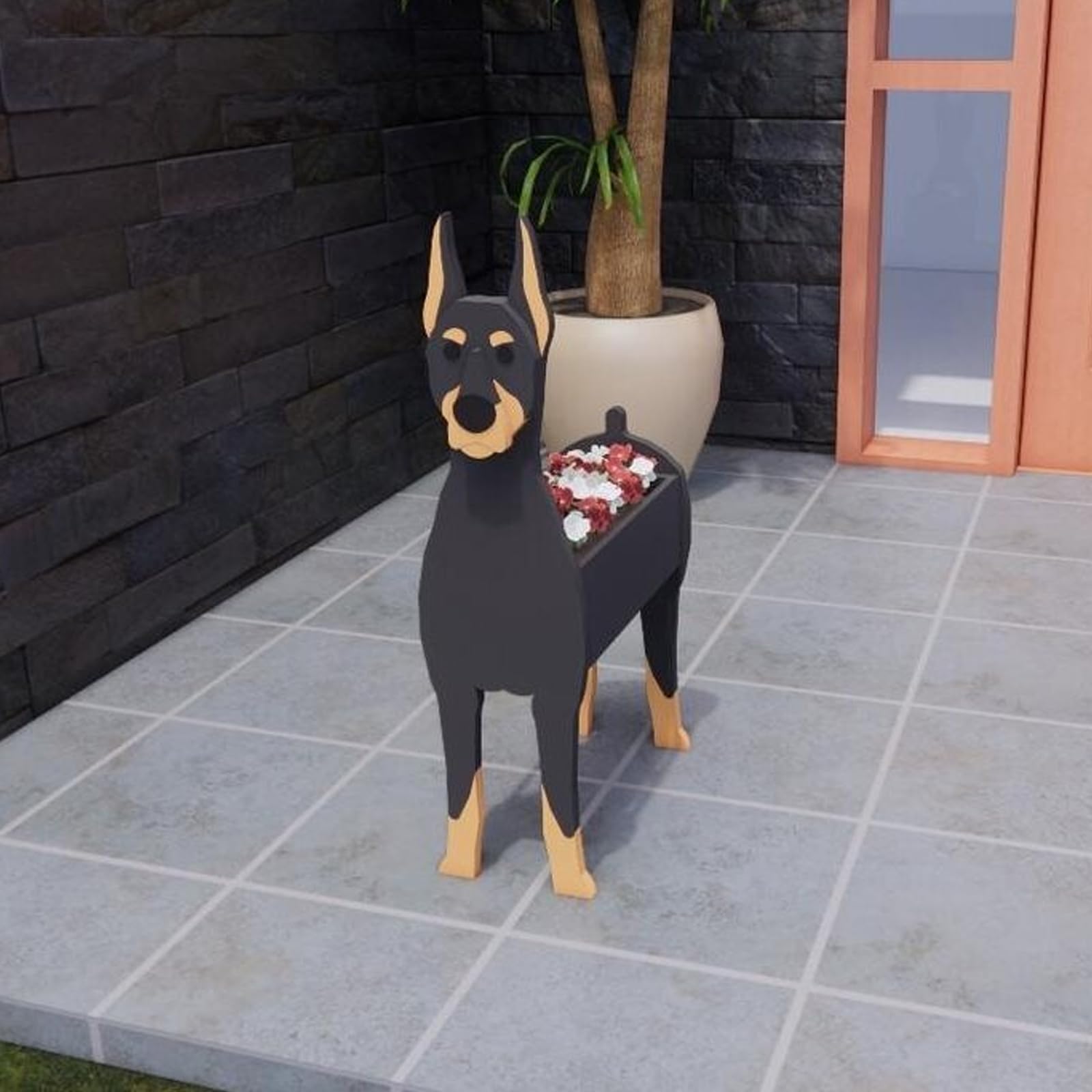 Hiiaodecor Doberman Pinscher Planter Cute Animal Shaped Plant Pot Flower Pots Gifts For Women Pet Lovers Indoor Outdoor Garden Home Office Decor,24 * 18cm/9.45 * 7.57in