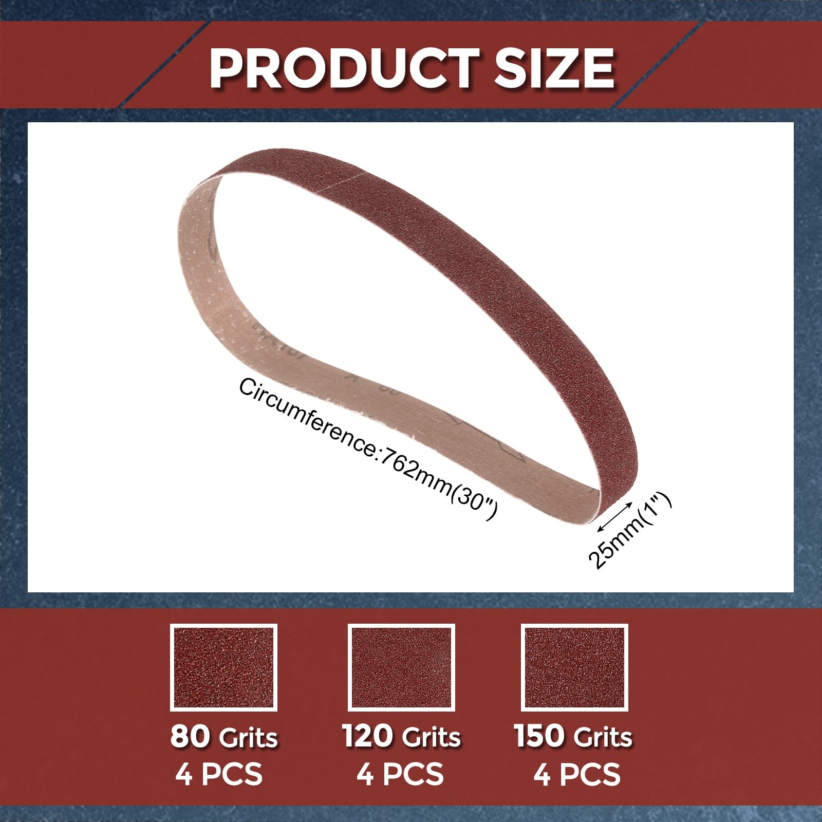 Kozelo 12 Pcs Sanding Belts 25mm x 762mm 80/120/150 Grit Aluminum Oxide Abrasive Sandpaper for Belt Sander Metal Grinding Wood Working Weld Rust Removal - Image 2