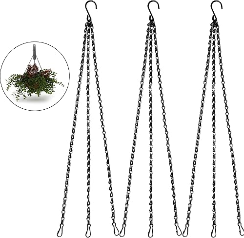 Cadena de cesta colgante de 16 pulgadas, ganchos para macetas para plantas, ganchos de cadena de 3 puntos para linternas, comederos de pájaros,