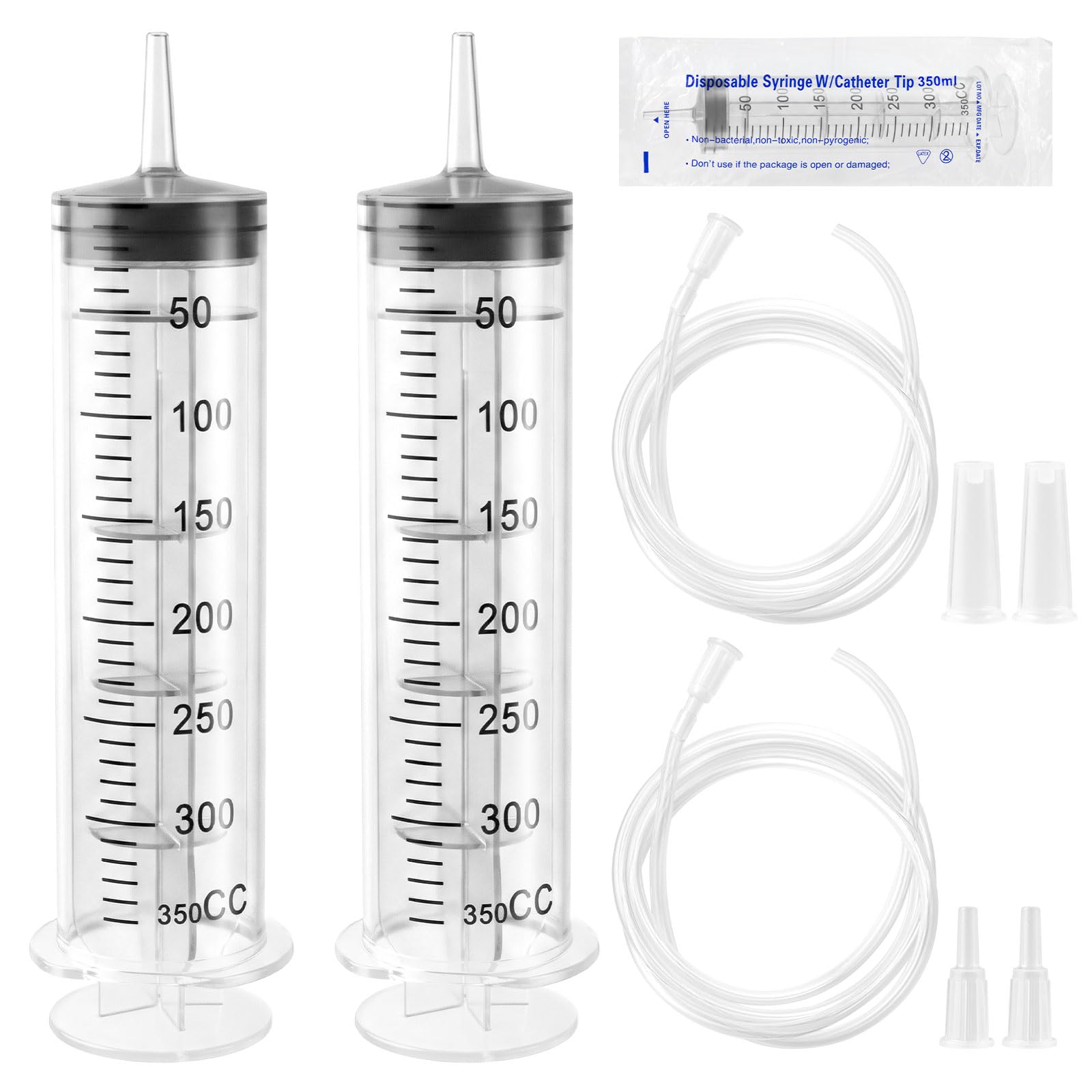 2 Piezas 350ml Jeringa de Plástico, Jeringuilla Grande con Manguera, Jeringas Sin Aguja, Reutilizables Jeringuilla Independiente para Medición, Laboratorio, Alimentación Mascotas Dispensador