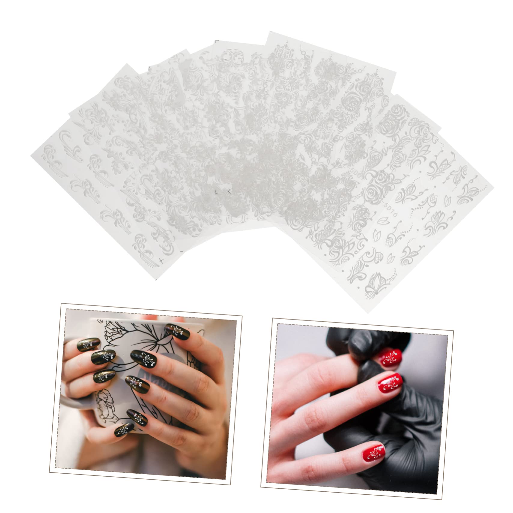 2 Set Adesivi Per Unghie Embossed Flower Nail Stickers Decorazioni Per Nail Art Set Per Feste E Speciali Sicuri E Impermeabili Facili Applicare 8 Fogli*2