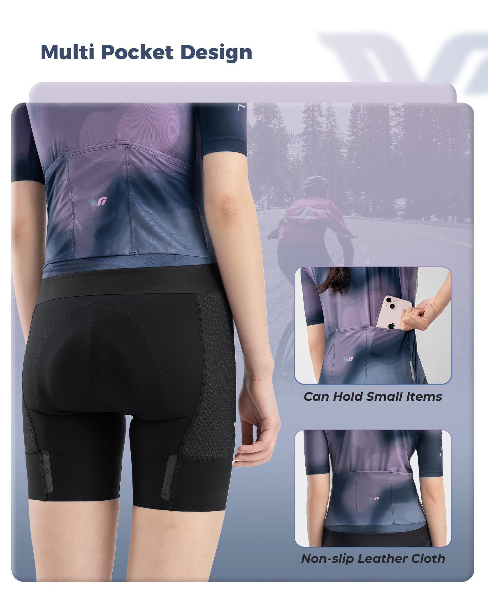 ROCKBROS TVI Radtrikot Damen Kurzarm Sommer, Fahrradtrikot Atmungsaktiv Rennrad Trikot mit 3 Taschen, Radfahren Top Schnelltrocknend