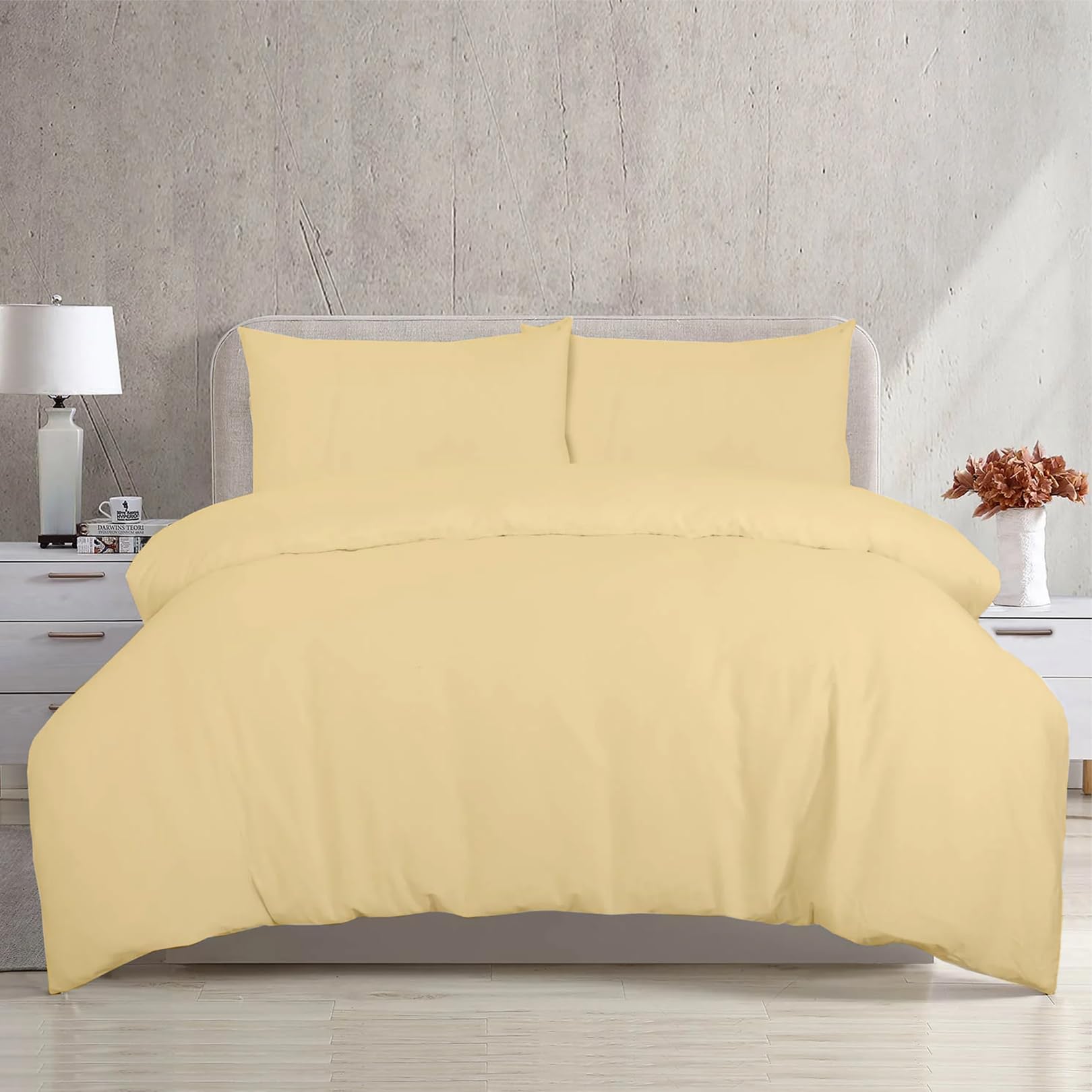 EGYPTO Premium Quality Egyptian Cotton Plain Duvet Cover Comforter with Pillow Case Set for Bedding (Double, Latte)