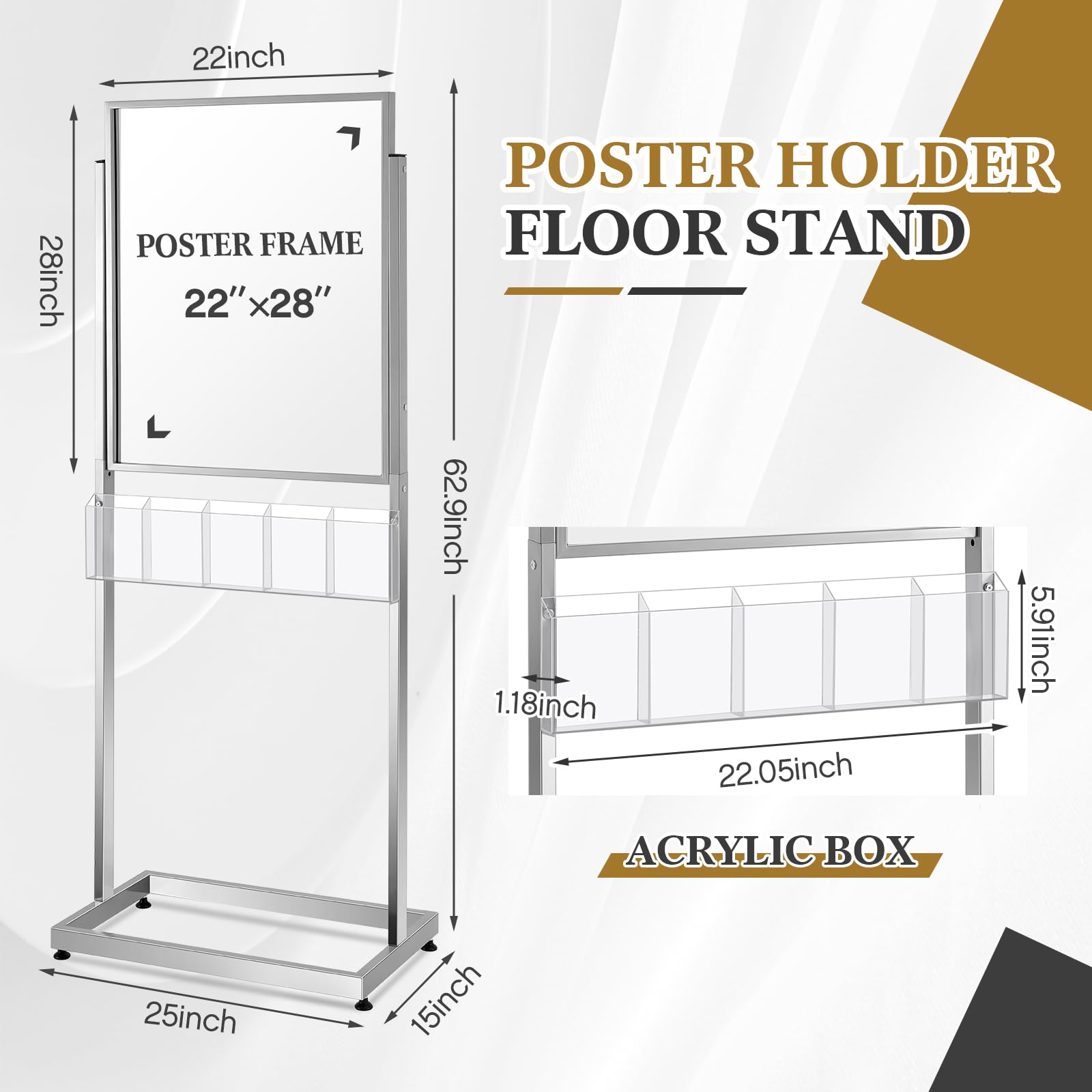 Zonon Supporto per cartelli per poster, 56 x 71 cm, con 5 tasche, supporto per brochure da pavimento, supporto per poster, diapositiva su entrambi i lati, per esposizione all'aperto, interni, negozi e