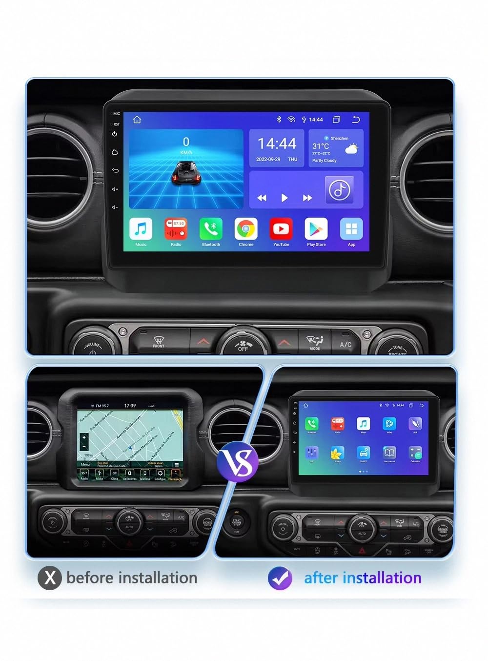 Car Stereo Carplay Radio de Coche para Gladiador 2020-2021 Soporta Bluetooth, Control Volante, USB, WiFi, 4G, Mirror-Link, GPS Navegador/Radio FM, 4 Nuclear 1G+32G